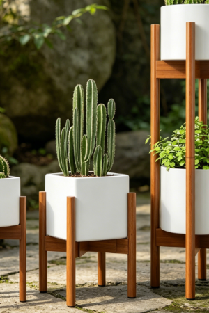 Solid Wood Floor-Standing Plant Stand Set (Mixed Heights)